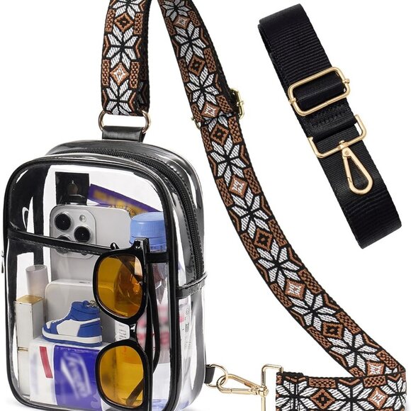 3 Pockets Clear Bag for Stadium Events with 2 Long Straps Sling Backpack Fanny P - Picture 1 of 8